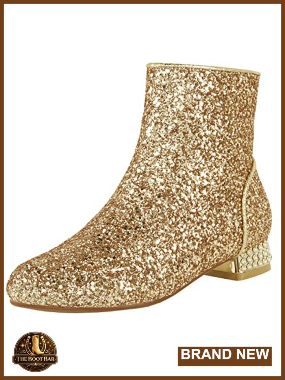 Women Sequin Ankle Boots Low Block Heel Glitter Booties Round Toe Side Zipper